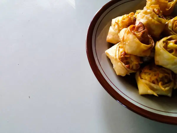 stock image Dumpling menu with fried noodle filling