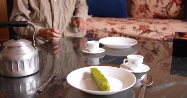 Table Ready Dinner Teapot Plates — Video Stock