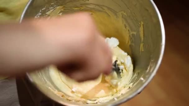 Overhead View Stirring Bowl Cookie Dough — Stockvideo