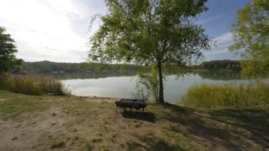 Showing around a lake in sunny weather and a carp crib next to it