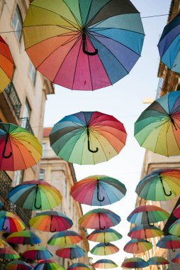 Lgbtq rainbows hanging above a passage way