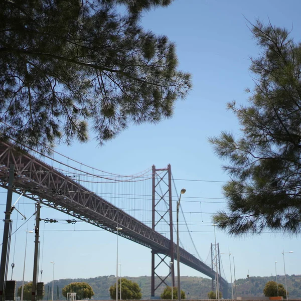 View from underneath a long and huge bridge