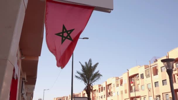 Drapelul Marocului Flutură Oraș Imagini Înaltă Calitate — Videoclip de stoc