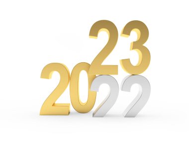 Yeni yılın altın sayısı 2023 gümüş sayı 2022 'yi değiştirir. 3B illüstrasyon