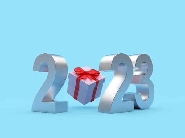Número Plata 2023 Año Nuevo Con Caja Regalo Azul Ilustración — Foto de Stock