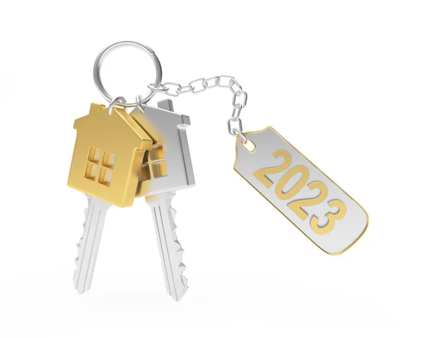 Sada Zlatých Stříbrných Klíčů Domu Číslem 2023 Nového Roku Ilustrace Stock Fotografie