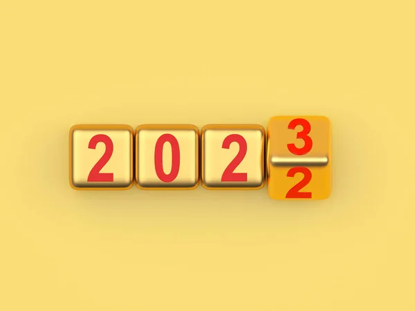 Cuburi Aur Numărul Schimbare 2023 2022 Anului Nou Fundal Galben Fotografie de stoc