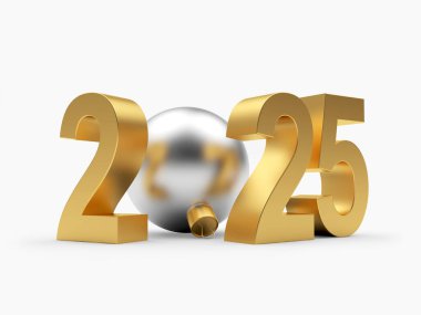 3D illüstrasyon 2025 Gümüş Noel balosuyla.