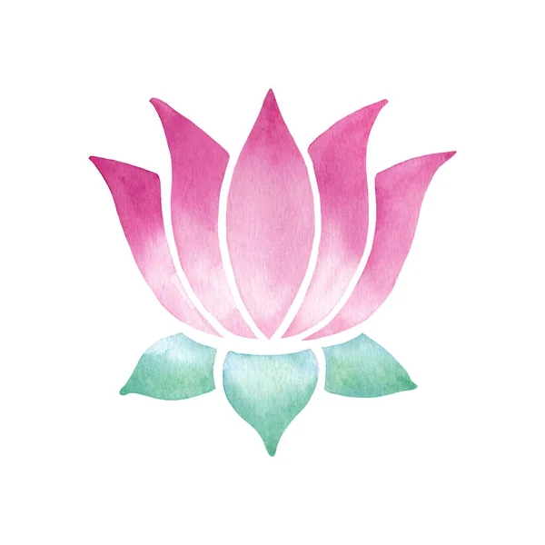 Watercolor pink stylized lotus illustration isolated on white background. Sacred symbol in Hinduism, Buddhism and Jainism