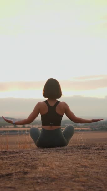 Just Breathe Relax Back View Serene Young Woman Enjoying Meditation — Wideo stockowe