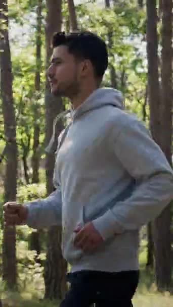 Man Jogging Forest Woods While Training Exercising Trail Run Fitness — Video