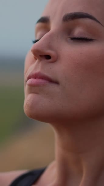 Head Shot Portrait Young Peaceful Woman Breathing Fresh Air Enjoying — Stok video