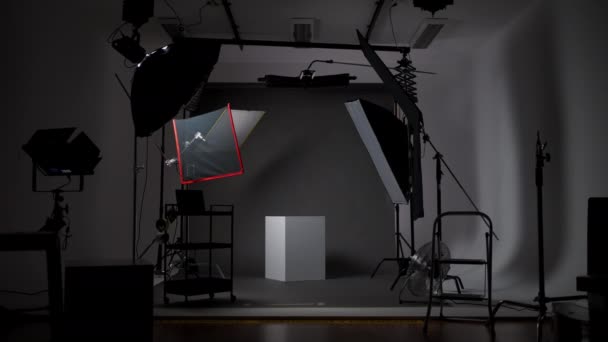 Profesjonalne Światło Toczące Się Nowoczesnym Studiu Fotograficznym Ośmiornicami Profesjonalnym Aparatem — Wideo stockowe