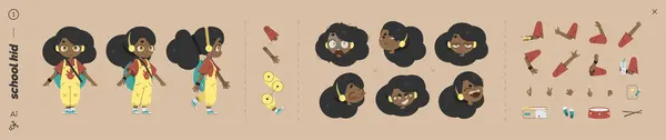 Escola Personagem Kid Animation Design Kit Com Algumas Coisas Especiais Vetor De Stock