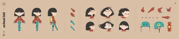 Escola Personagem Kid Animation Design Kit Com Algumas Coisas Especiais Ilustração De Stock