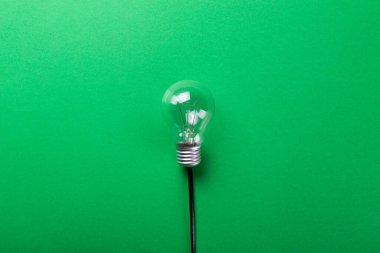 LED parlak ampulü kapatın yeşil arkaplanda izole edildi. Yol kırpılıyor - Resim