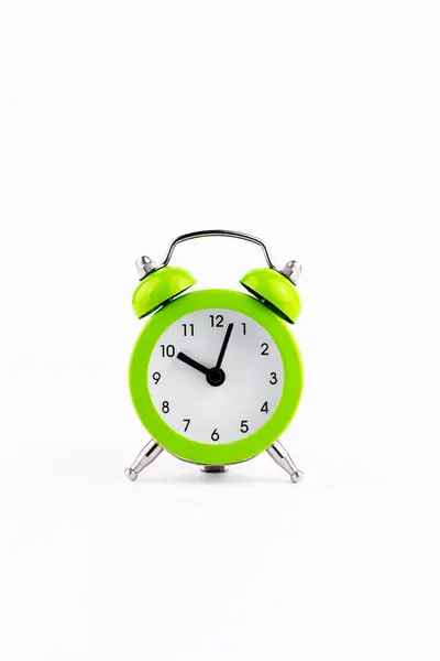 Zielony Zegar Ustawia Czas Białym Tle Izolat Zdjęcie Stockowe