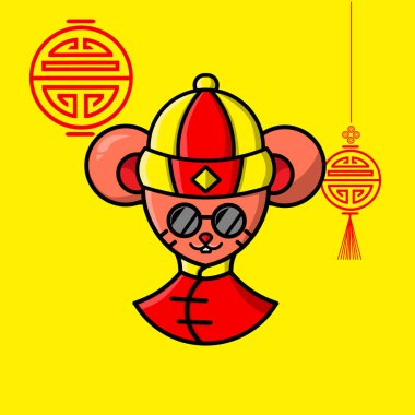 Happy Chinese New Year. Cartoon cute mouse set with traditional chinese costume. The year of rat vector