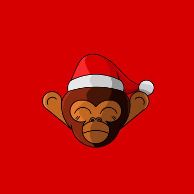 Christmas monkey cartoon  with santa claus cap logo design on isolated background