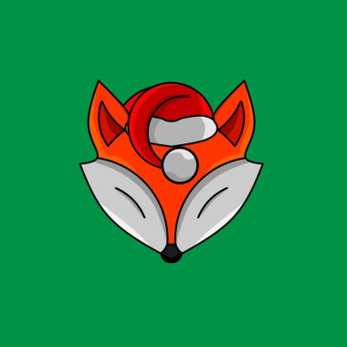 Christmas fox cartoon  with santa claus cap logo design on isolated background