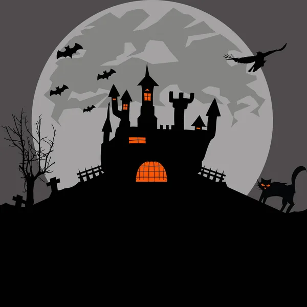Spooky Castle and Spooky House In The Halloween Night Background Poster Design