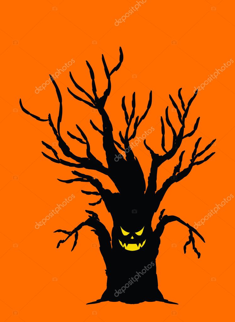 Happy Halloween Background vector illustration. Spooky tree monster poster design
