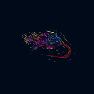 mouse rat line pop art potrait colorful logo design with dark background