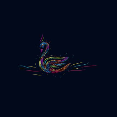 swan line pop art potrait colorful design logo with dark background