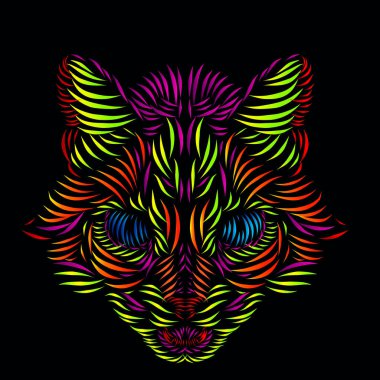the cat lynx leopard panther tiger line pop art portrait logo colorful design with black dark background