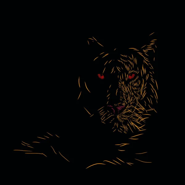Golden Tiger Hunter Silhouette Line Pop Art Portrait Logo Colorful — ストックベクタ