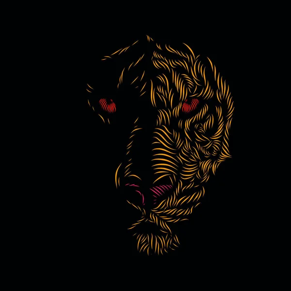 Золотий Мисливець Тигрів Силует Лінія Поп Арт Портрет Логотип Барвистий — стоковий вектор