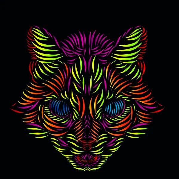 Cat Lynx Leopard Panther Tiger Line Pop Art Portrait Logo — Image vectorielle