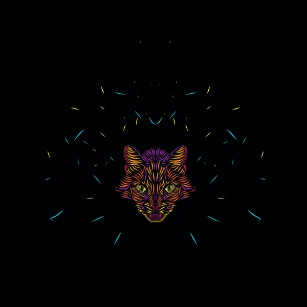 Cat Lynx Leopard Panther Tiger Line Pop Art Portrait Logo — Vetor de Stock