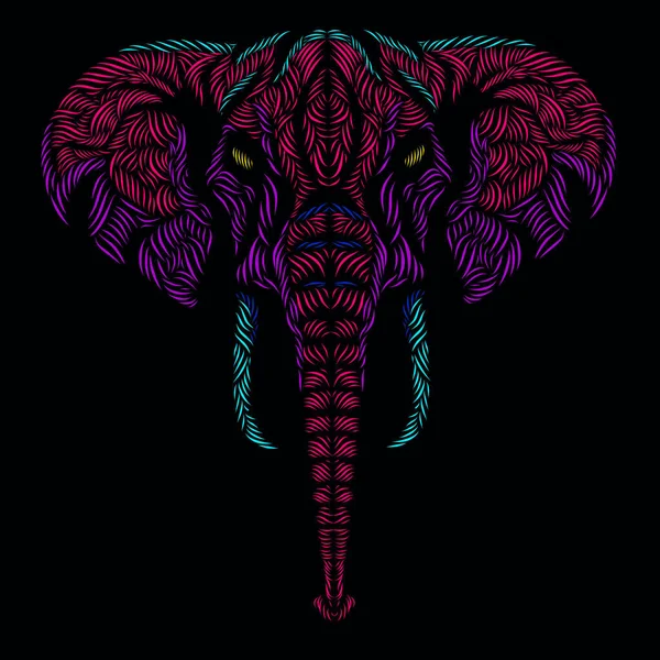 Elephant Head Line Pop Art Portrait Logo Colorful Design Black — ストックベクタ