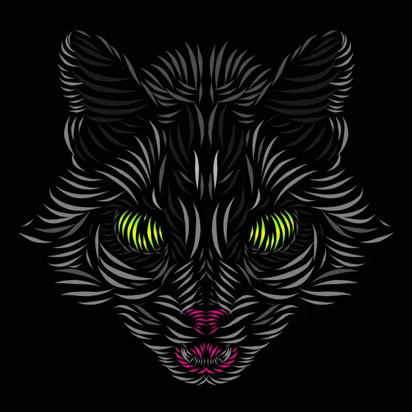 Cat Lynx Leopard Panther Tiger Line Pop Art Portrait Logo — 图库矢量图片