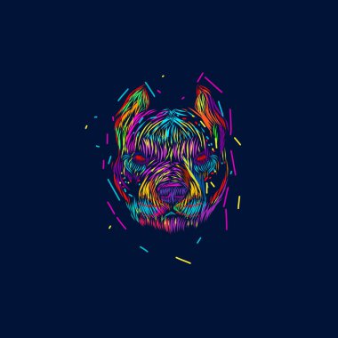 pitbull bulldog line pop art potrait colorful logo design with dark background
