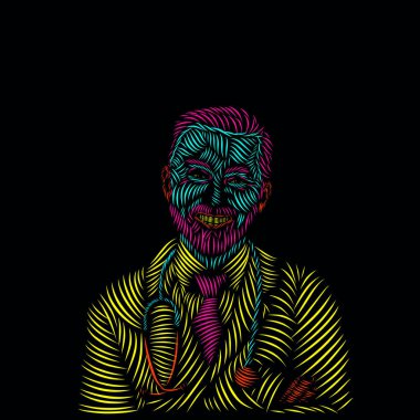 Doktor tıbbi giysi çizgisi, pop sanatının logosu koyu arkaplan renginde tasarım giyer. Tişört için izole edilmiş siyah arkaplan