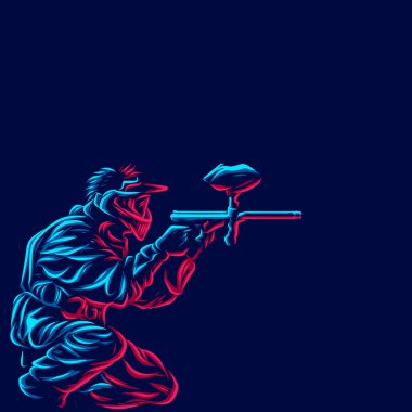 Paintball oyuncusunun neon rengi şablonu, vektör illüstrasyonu