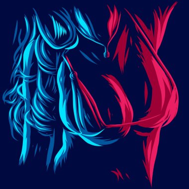 Kadın göğsünün neon rengi şablonu, vektör illüstrasyonu