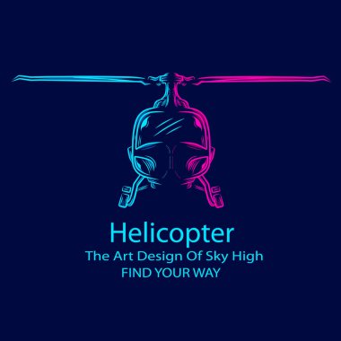 Helikopter hattı pop sanat logosu koyu arkaplanlı renkli tasarım. Soyut vektör illüstrasyonu.          