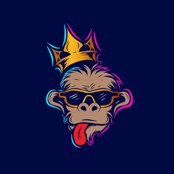 stock vector monkey with crown. Colorful design on dark background. Abstract vector illustration. Isolated black background for t-shirt, poster, clothing, merch, apparel, badge design