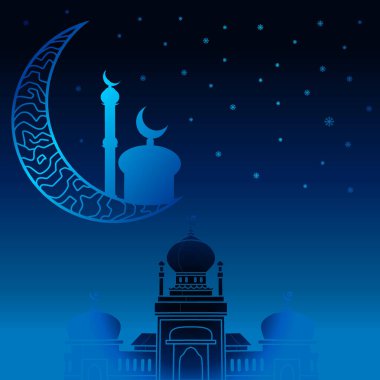 Mübarek tebrik kartı tasarımı. Renkli izole vektör çizimi. İslam Festivali logo, bayrak, poster, arkaplan ve broşür sanatını kutluyor