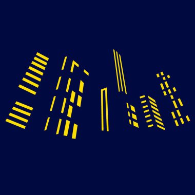 Şehir merkezi gece lambaları sanat tasarımı gökdelenleri, binalar, kuleler. Şehir manzarası parlayan neon, mimari vektör illüstrasyonu.