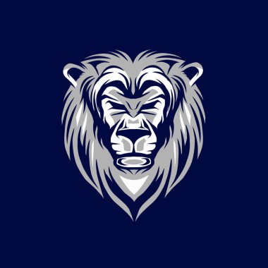 Aslan başlı vektör silueti çizgisi pop sanat logosu renkli ve koyu arkaplanlı tasarım. Soyut vektör çizimi. İzole edilmiş siyah arkaplan 