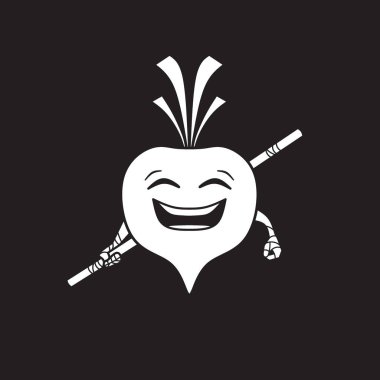 Soğan savaşçısı sevimli karakter duygu simgesi logo tasarım vektörü. Yumuşak arka planlı renkli çıkartma sanatı. Soyut grafik çizimi.