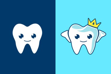 Diş dişi sevimli karakter duygu simgesi logo tasarım vektörü. Yumuşak arka planlı renkli çıkartma sanatı. Soyut grafik çizimi.