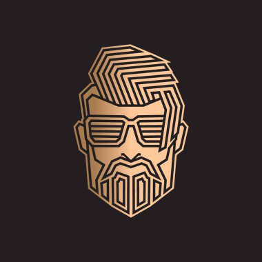 Pompadour 'un altını oyan logo çizgisi pop art potrait renkli koyu arkaplanlı tasarım. Soyut vektör illüstrasyonu.