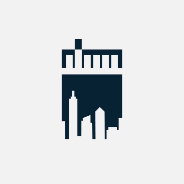 Ampul evi minimalist logosu. Basit negatif uzay vektör tasarımı. Yumuşak arkaplan ile izole.