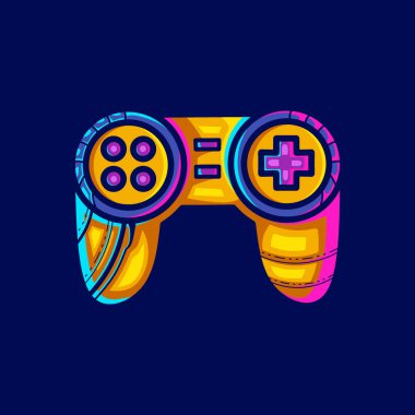 Gamepad logosu soyut arkaplanı olan pop sanat tasarımı. Vektör illüstrasyonu.