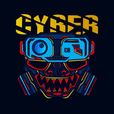 Maskeli siber punk vektör logosu siber illüstrasyonu.  